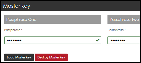 Enter master key passprhases one and two