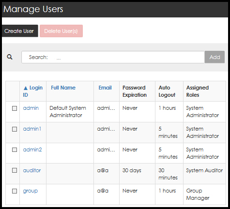 Manage users page