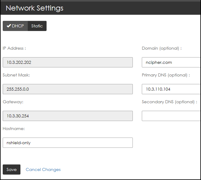 Network settings page