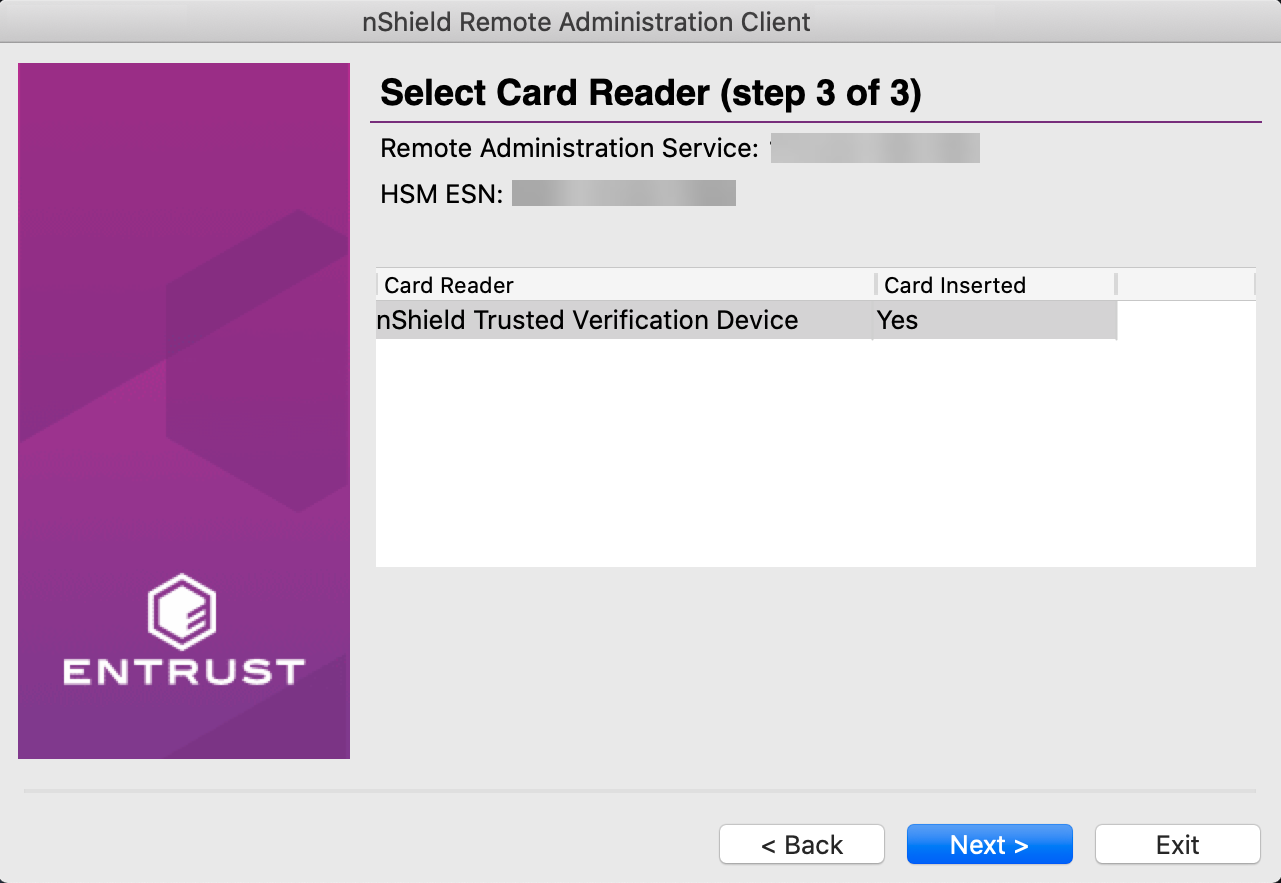 Select Card Reader (step 3 of 3)