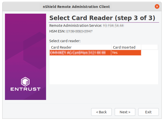 Select Card Reader (step 3 of 3)